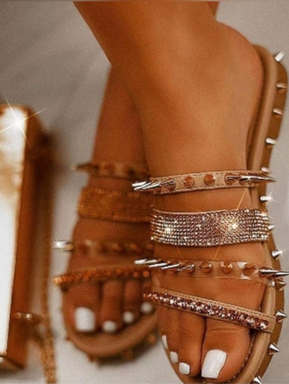 Cape Robbin Rose Gold Studded Rhinestone Strappy Sandals